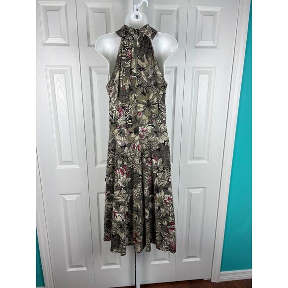 David Benjamin Green Tropical Floral Halter cotton Midi Dress Size 6 Small - Picture 8 of 9